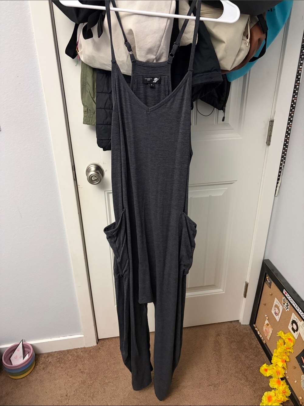 Sleeveless Charcoal Gray Wide-Leg Jumpsuit with Pockets